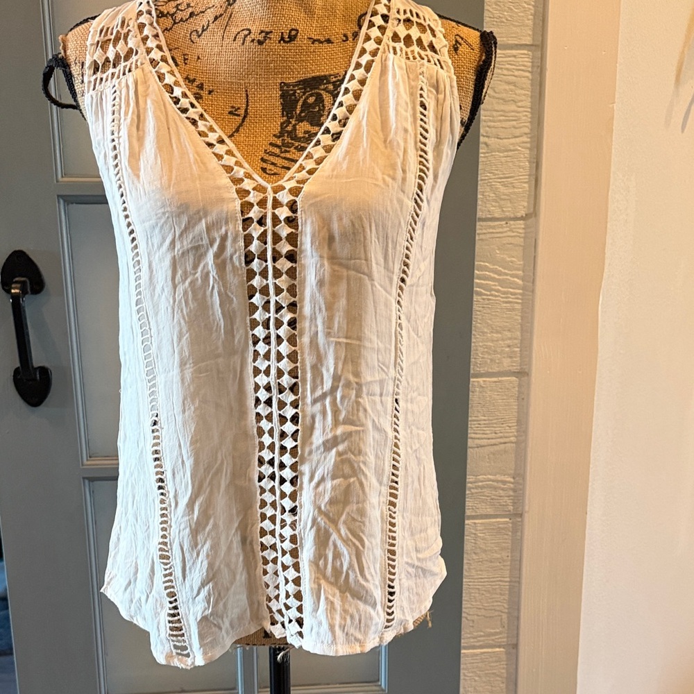 Lovestitch Cream Sleeveless Blouse with Cut-Out Design